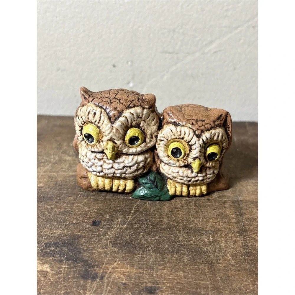 Set Of 2 Decorative Miniature Owl Figurines Ceramic